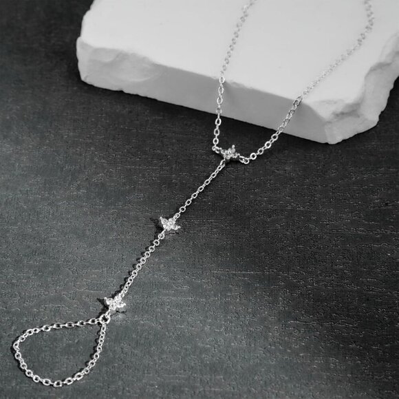 Sterling Silver SL-round Clover Link Chain Ring Bracelet Hand Chain for Women - Picture 4 of 7